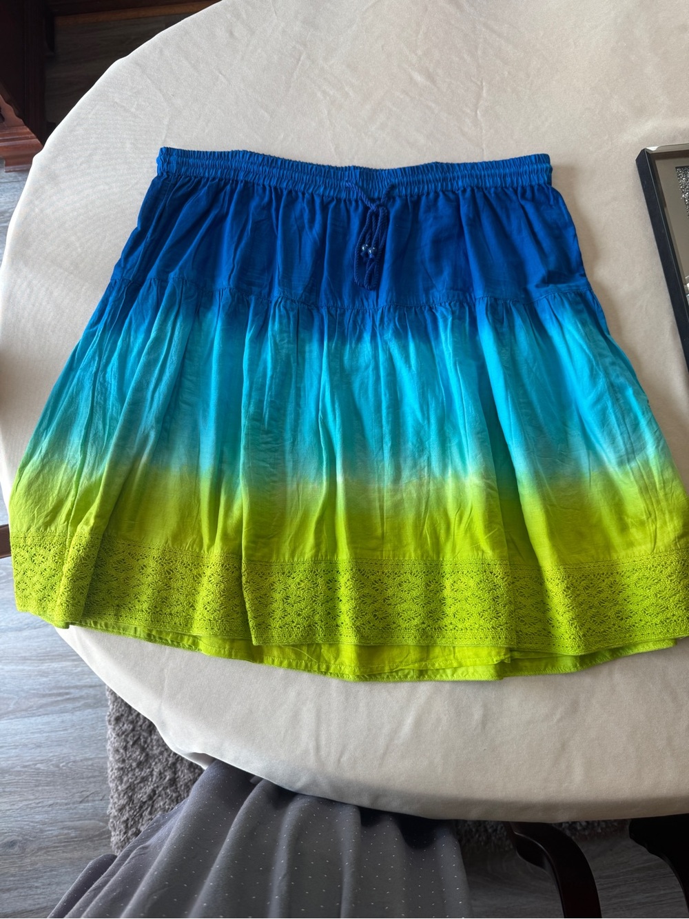 Bright Ombre Blue to Lime Green Tie-Dye Skirt